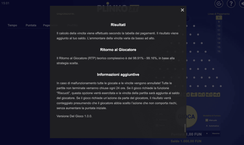 RTP e Volatilità Plinko XY