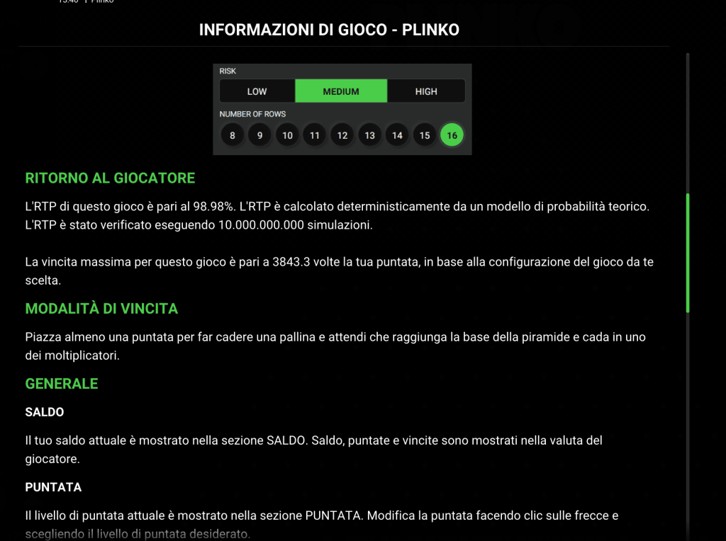RTP e Volatilità Plinko Dare2Win