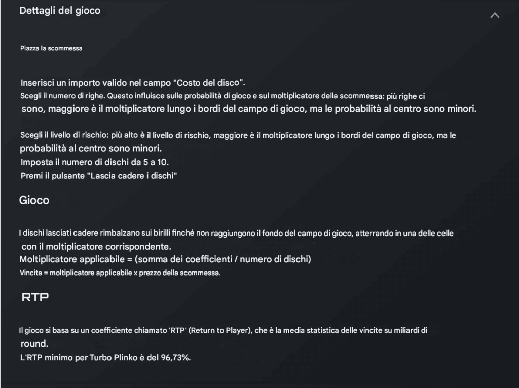 RTP e Volatilità Turbo Plinko