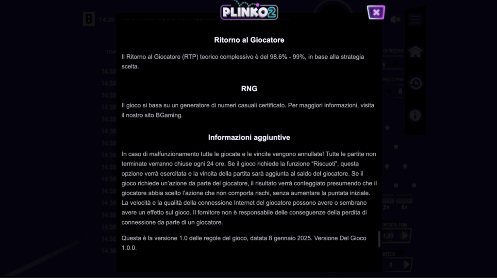 RTP e Volatilità Plinko 2
