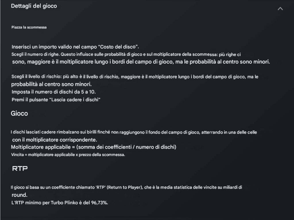 RTP e Volatilità Turbo Plinko