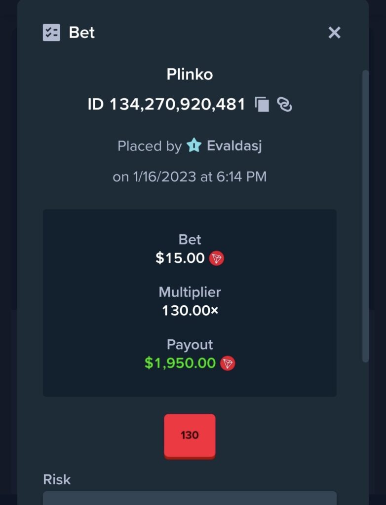 Vincere 1,950 dollari al Plinko