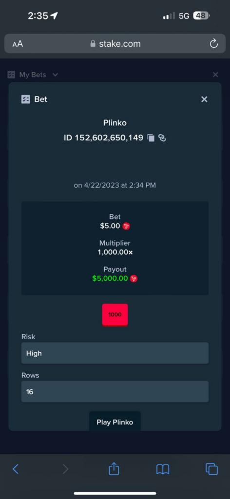 Vincere 5.000 dollari al Plinko